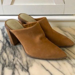 1.STATE camel suede mules with heel, size 6